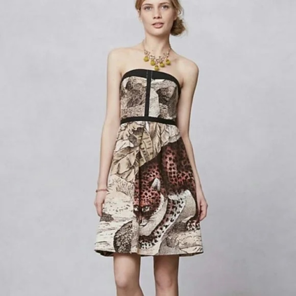 Anthropologie dress leifsdottir size 2 Cheetah jaguar a line fit and flare style
